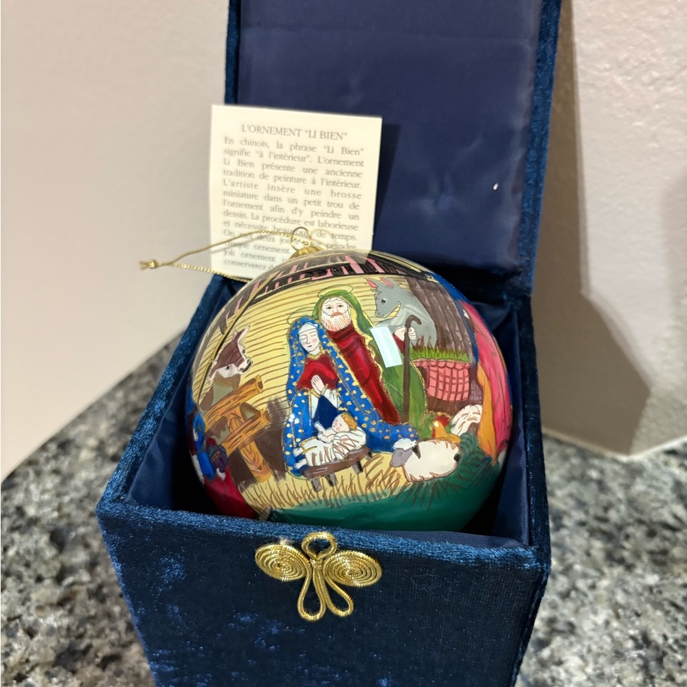 2003 Pier 1 Li Bien Hand-Painted Nativity Manger Scene & 3 Wise Men Ornament Set